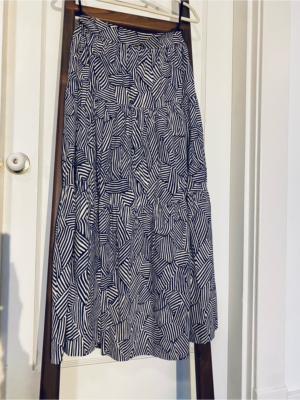 STAUD Navy and Cream Geometric Maxi Skirt
